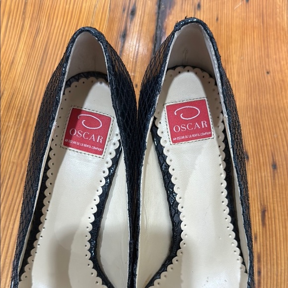 O Oscar De La Renta Bretten Women’s Black Leather Snake Skin Heels Size 7 M - Picture 10 of 16